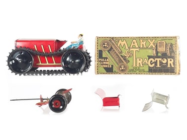 Marx Windup Red Tractor Boxed