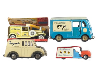 (4) Tin Litho Ice Cream & Milk Trucks