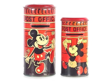 (2) Happynak Tin Mickey Mouse Post Office Banks