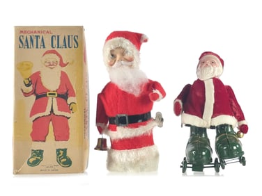(2) Windup Santas Alps Santa Claus Boxed & Roller Skate Santa