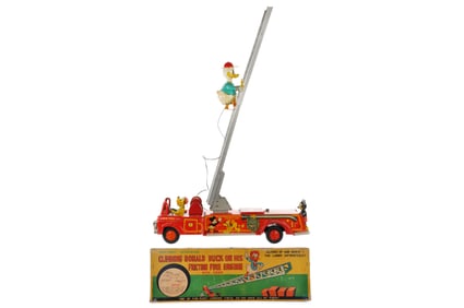 Rare Linemar Climbing Donald Duck Fire Engine Boxed