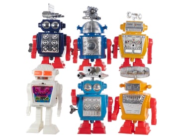 (6) Assorted Horikawa Windup Plastic Robots