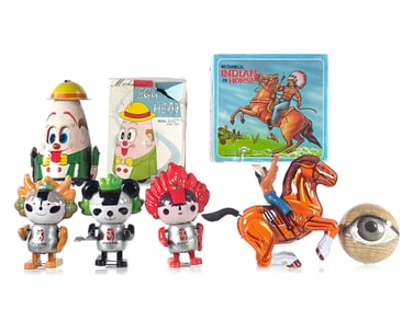(6) Rare Beijing Olympics Fuwa & Other Weird Tin Windups