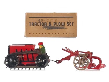 Extremely Rare Marx / Arcade 1937 Montgomery Wards Tractor & Plow Set Boxed