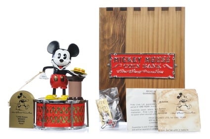 Pride Lines Mickey Mouse Coin Bank w/Original Wooden Box