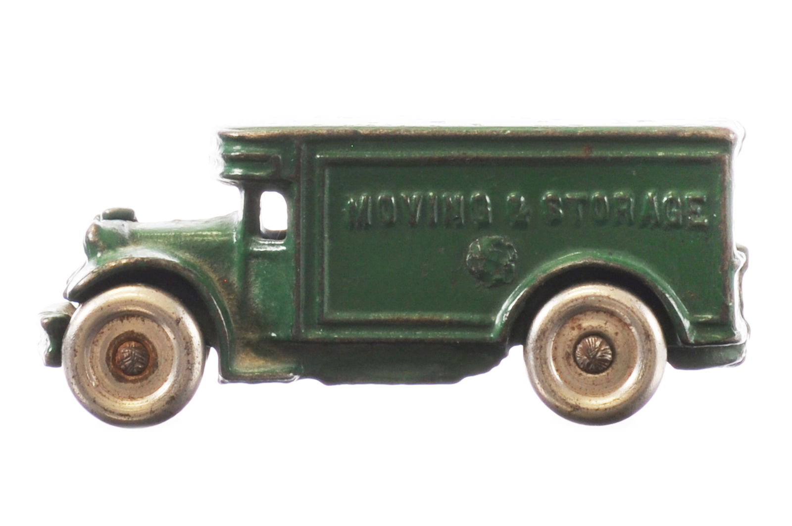 A.C. Williams Cast Iron Moving Van: Fun A.C. Williams moving van in original paint. A desirable toy form measuring approximately 3.8" L.