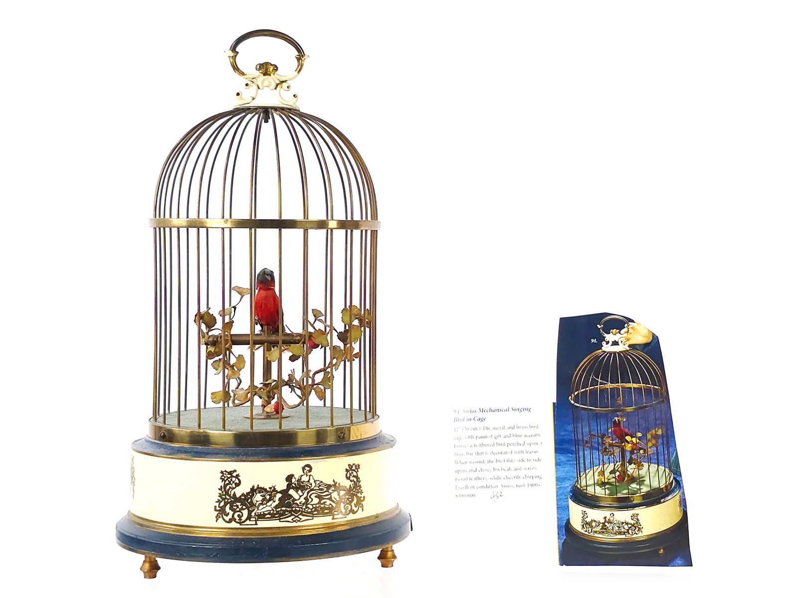 Charming Swiss Mechanical Singing Bird in Cage (1 of 5)