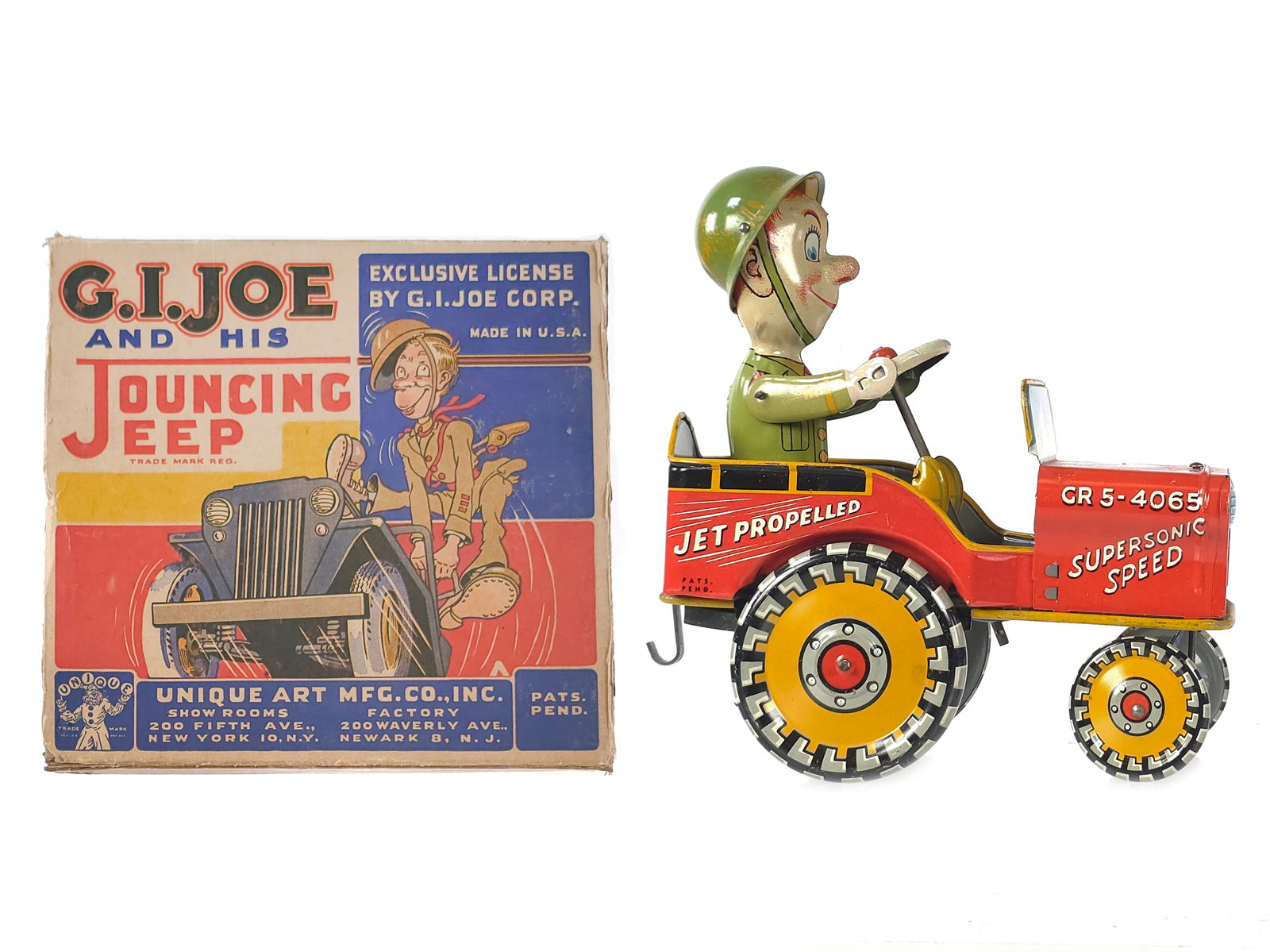 Unique Art Tin Windup G.I. Joe and His Jouncing Jeep Boxed (1 of 6)