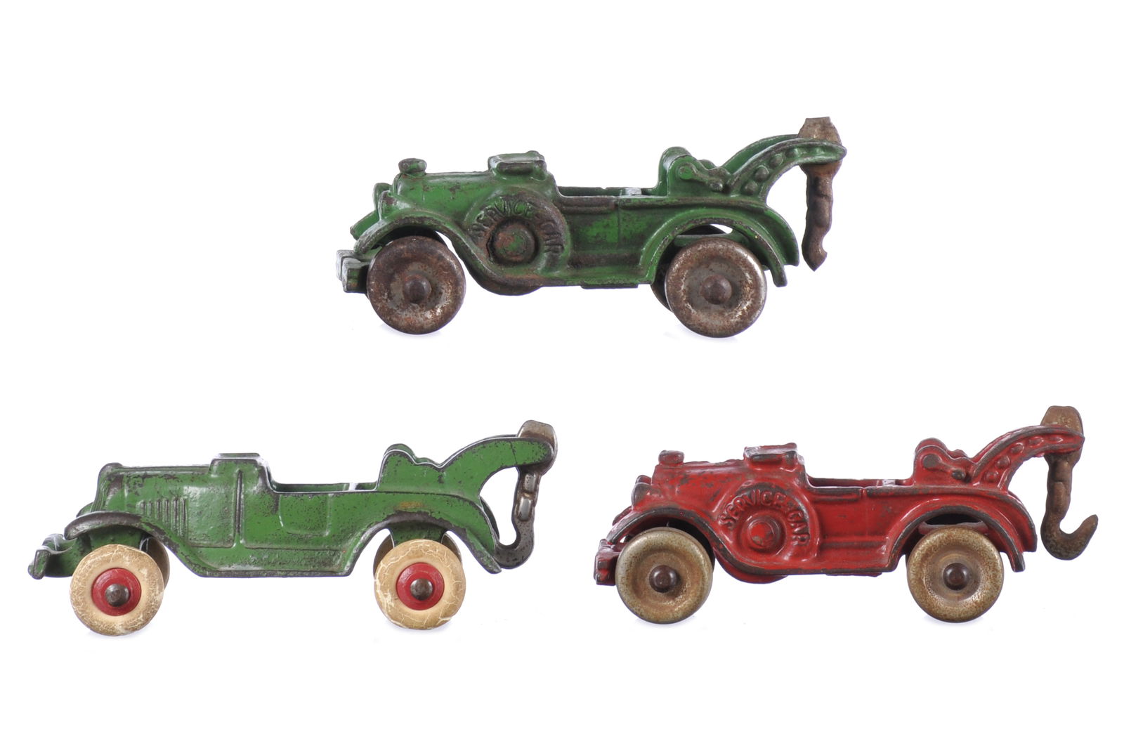 (3) Hubley Tow Trucks with Spare Tire Variation Cast Iron (1 of 7)