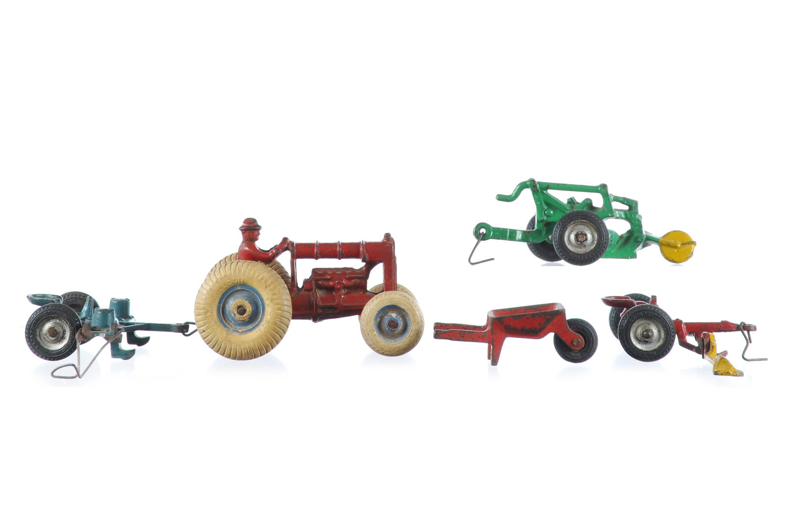 Arcade Cast Iron Tractor and 4 Implement Set - 2