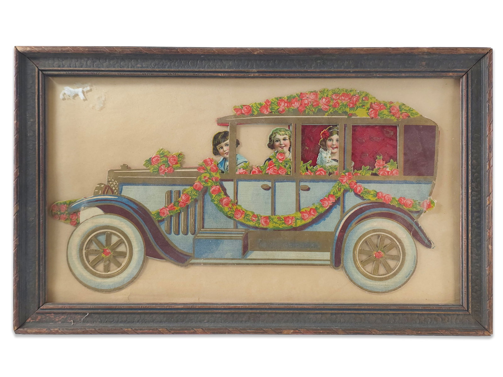 Extra Large Valentine Automobile Framed Paper Gift Card: Extra large and detailed automobile Valentine card. This decorative paper card is perfect for the automobile collector and displays beautifully when framed. When framed, it measures approximately 16"