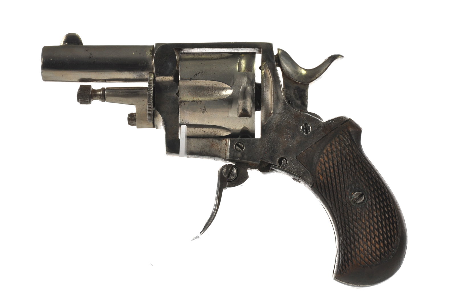 Forehand & Wadsworth ca. 1870s Belgian British Bulldog .32: Circa 1870s Belgian British Bulldog revolver chambered in .32 caliber. The action functions with a 6-round cylinder. Condition rated good at approximately 80%. | Manufacturer: Forehand & Wadsworth |