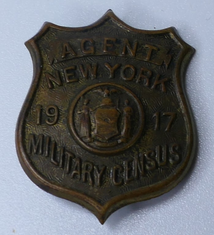 WW1 1917 NEW YORK AGENT FOR MILITARY CENSUS BADGE (1 of 2)