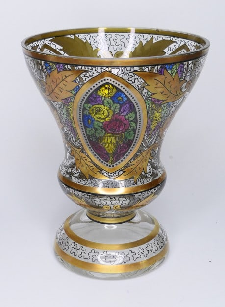 UNIQUE PAINTED BOHEMIAN ART DECO GLASS VASE (1 of 4)