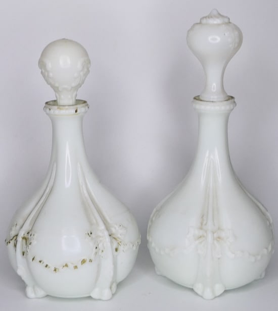 ANTIQUE MILK GLASS DECANTERS (1 of 5)