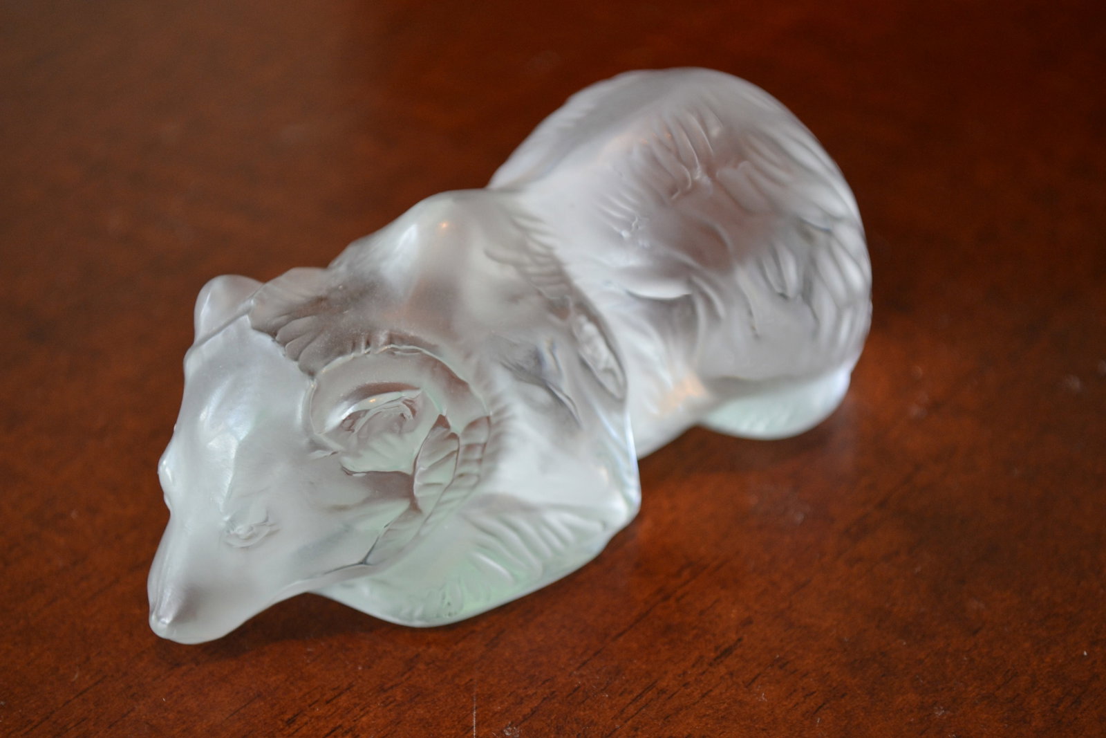 Lalique Frosted Crystal Sleeping Bear Org Box: This Lalique Frosted Sleeping Bear Cub with original box is a lovely desk accessory or paperweight It's in excellent condition signed in diamond pen Lalique France. It stands " high by " wide. Weight 