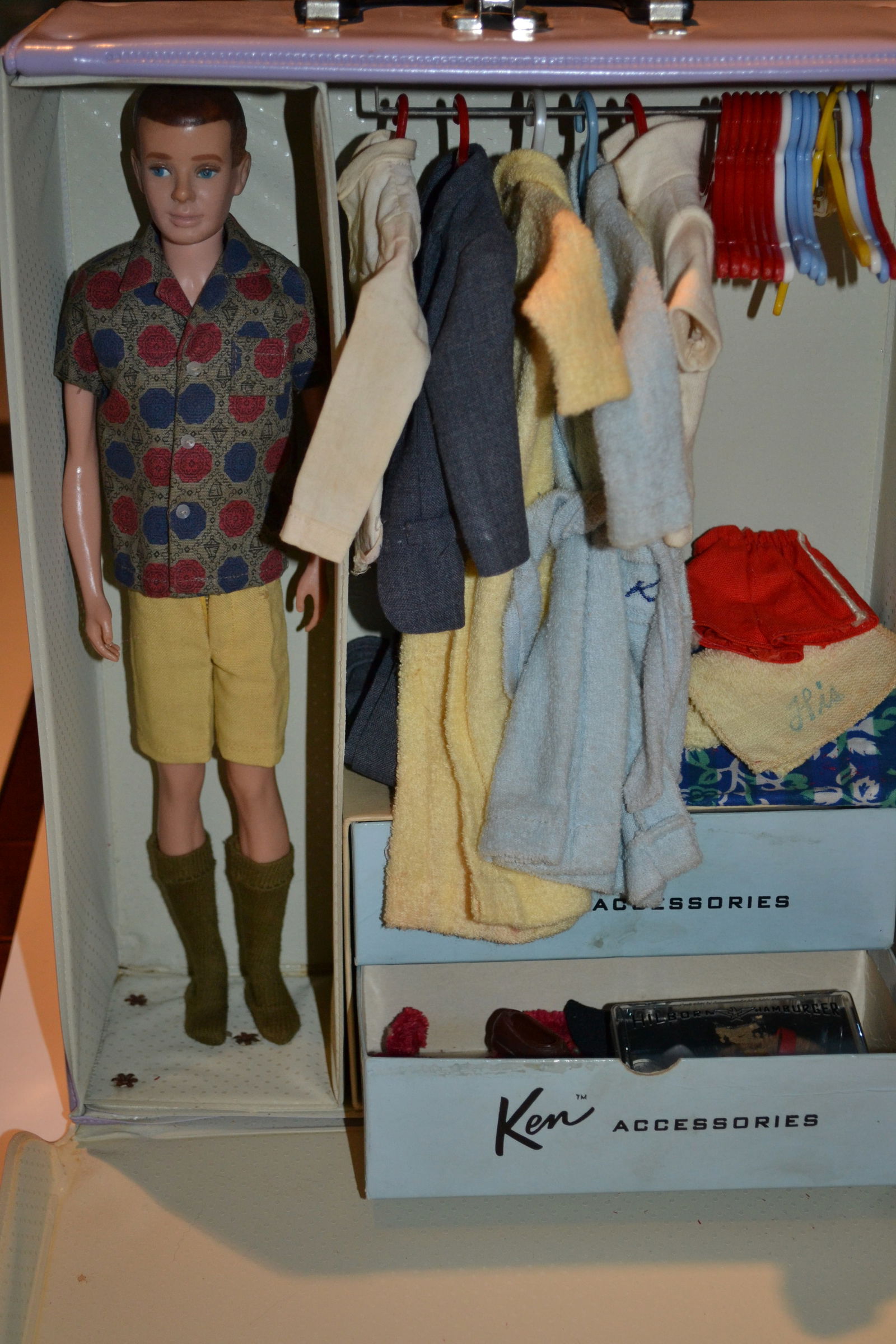 1961 Ken Doll & Barbie Ken Doll Case & Accessories: 1961 Ken Doll and with Barbie Ken Doll Case Ponytail Violet Includes Ken Doll, many accessories and Storage case all in fine condition This is a rare find - Ken Doll 1960's Brunette KEN The CASE measu