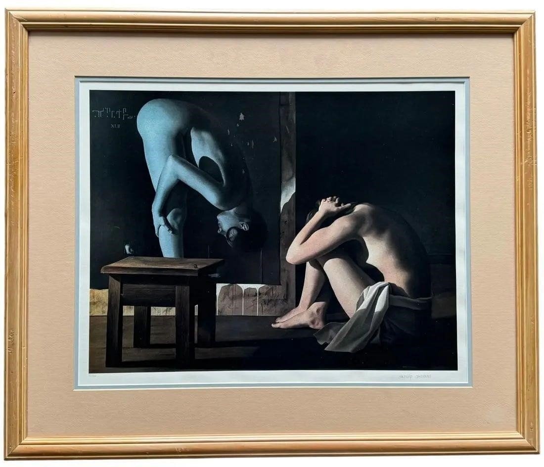 SANTIAGO CARBONELL Surrealist Ecuadorian Artist: SANTIAGO CARBONELL Surrealist Ecuadorian Artist Signed LithographDouble mat and framed 21 1/2" sight, 25" x 30" overallCondition Good Bid2Win Auction strongly encourages in-person inspection of items 