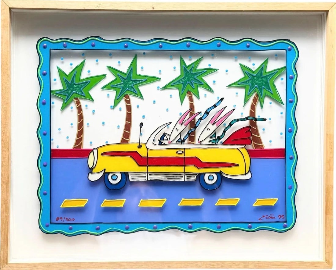 VTG Car Florida Pop Art Ltd Ed Acrylic Serigraph: 1990's Colorful Vintage Car Florida Pop Art Limited Edition Acrylic Serigraph, SignedAcrylic on plexi, 20.5 x 16.5 inCondition Good Bid2Win Auction strongly encourages in-person inspection of items by