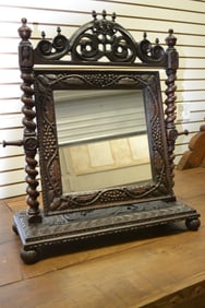 A MID-VICTORIAN CARVED OAK DRESSING TABLE MIRROR MID-19TH C