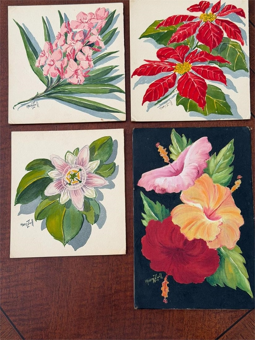 Vintage Lot of 4 Floral Paintings by Mary Zull (1 of 11)
