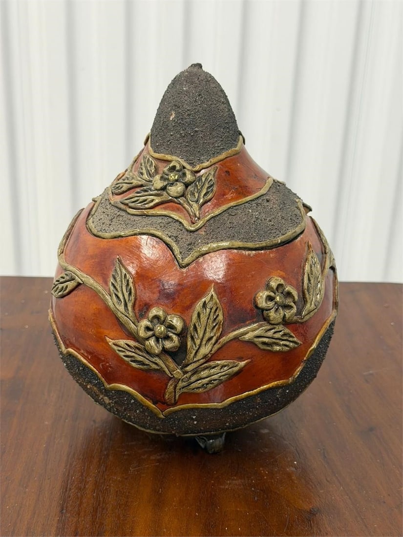 Hand-carved and Painted Gourd Art Lidded (1 of 3)