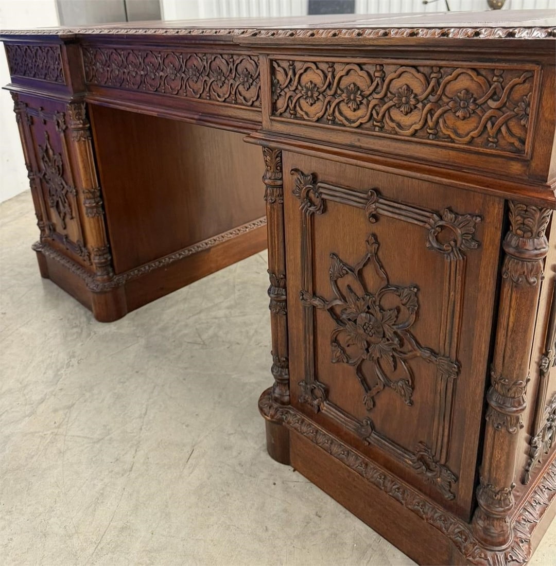 Chippendale Mahogany & Leather Top Partner's Desk (1 of 7)