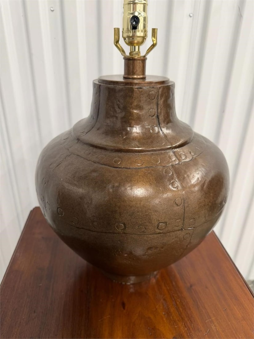 Brutalist Riveted Metal Globe Shape Lamp (1 of 4)