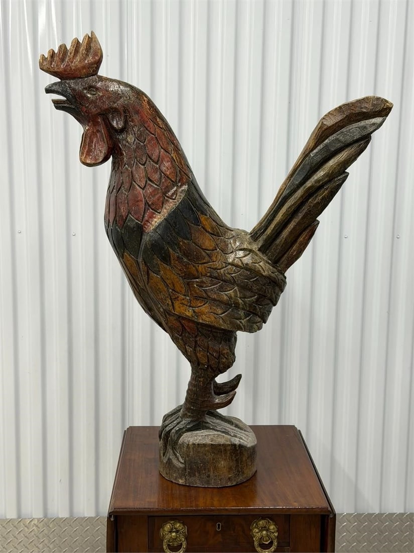 Hand-carved Wooden Rooster Folk Art Sculpture (1 of 5)