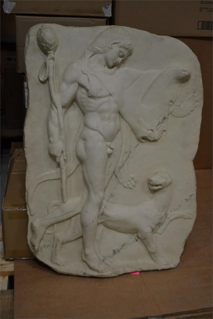 MARBLE LIKE BAS RELIEF Italian19th C Sculpture: MARBLE LIKE BAS RELIEF in the19th Century Neo-Classical Style Wall Décor in 2 pcs The Sculptured plaques displays a chiseled edge all around framing the beautiful intricately detailed scene at the ce