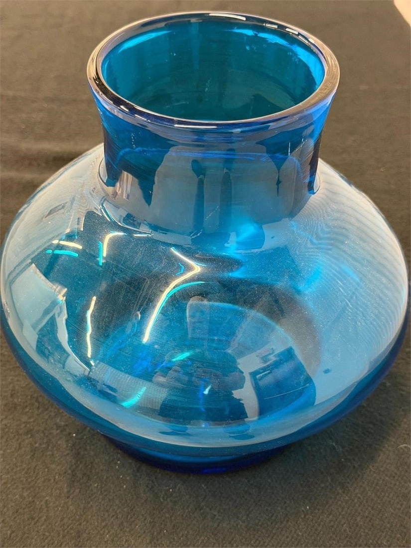 MCM Art Glass Blue Large Vase: MCM Art Glass Blue Large VaseMeasures 8 1/2" Diameter 4" Throat 93/4" HGood Condition