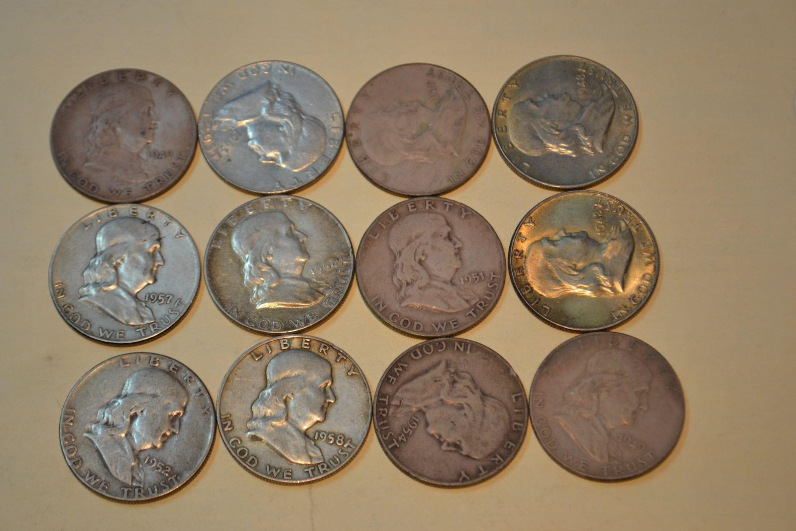 SILVER FRANKLIN HALF DOLLARS LOT OF 12 US COINS (1 of 2)