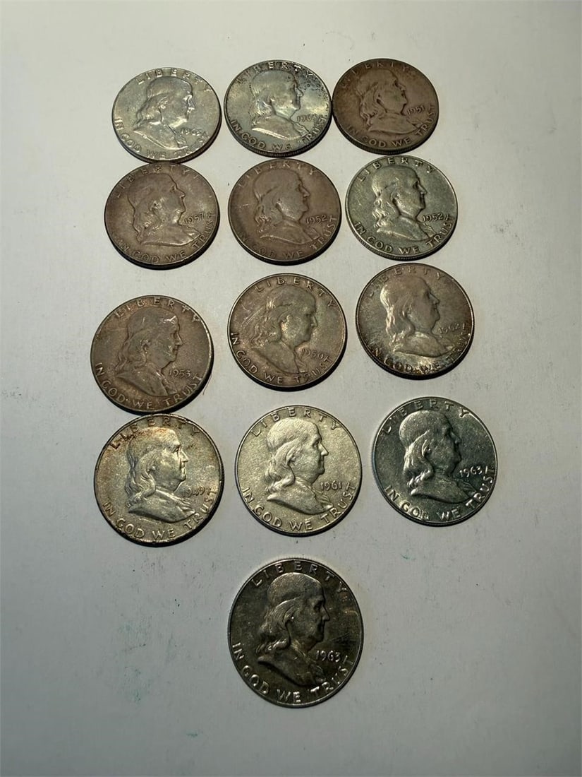 SILVER FRANKLIN HALF DOLLARS LOT OF 13 US COINS (1 of 4)