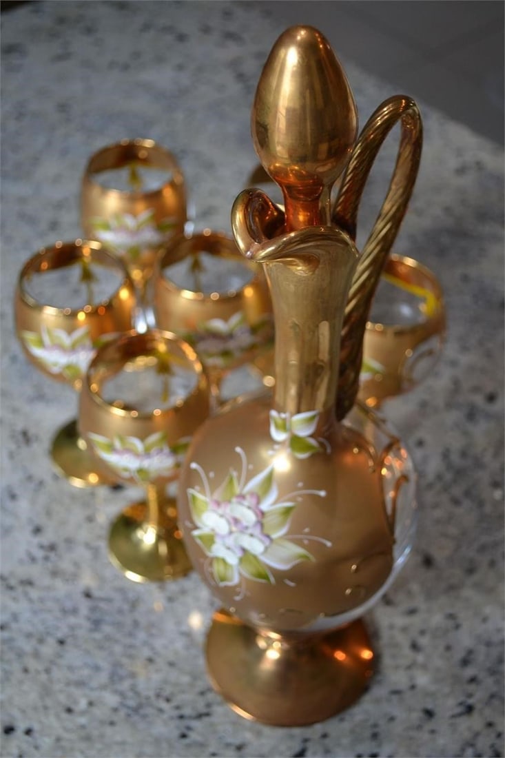 Murano by Barbini Hand painted Carafe, 6 Wine Set (1 of 6)
