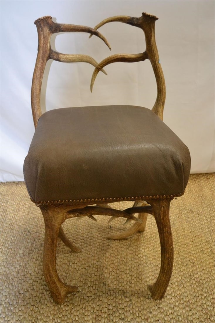 ELK HORN ANTLERS SIDE CHAIR LEATHER SEAT (1 of 5)