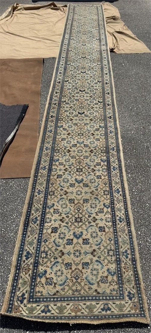 ARDABIL IRAN RUNNER BLUE & CREAM 18 FOOT (1 of 4)