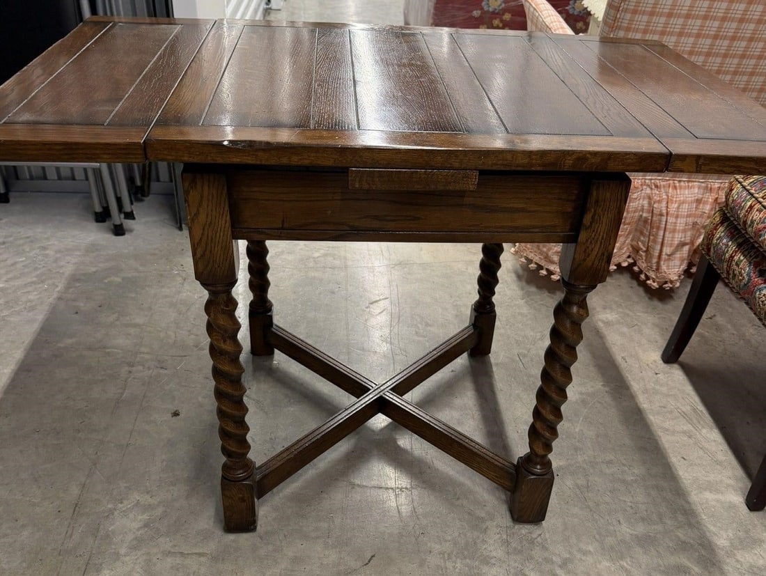 English Oak Draw-leaf Table Barley Twist Legs (1 of 3)