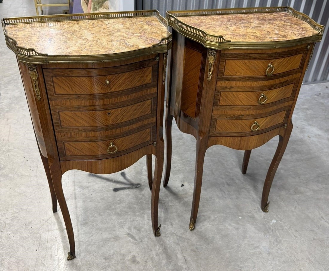 Pair Nightstands French Louis XV style Marble tops (1 of 3)