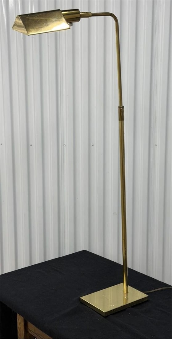 MCM Pharmacy-style Brass Floor Lamp Koch & Lowy: Mid-Century Modern adjustable pharmacy-style Brass Floor Lamp manufactured by Koch & Lowy (OMI). Measures 40"H