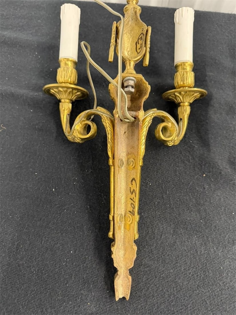 Pair Brass Neoclassical Double Sconces - 2