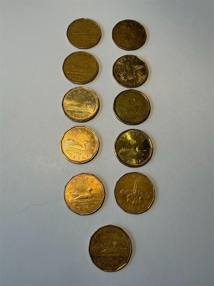 Canada Loonie $1 One Dollar Coins Lot of 11: Canada Loonie $1 One Dollar Coins Lot of 11Commemorative Coins:1992 125th anniversary of Confederation2008 Olympic Lucky Loonie-BeijingClassic Dates:1987, 1988, 1989, 1999, 2006, 2007, 2009, 2012 and 
