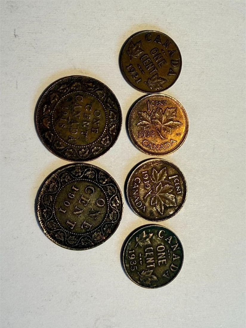 Canada Penny One Cent Lot of 6 Coins Pre 1939 (1 of 3)