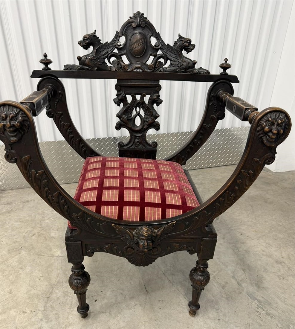 Throne Carved Arm Chair Griffins and Angel (1 of 4)