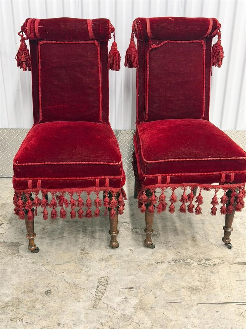Four Antique Renaissance Style Chair Red Velvet (1 of 4)
