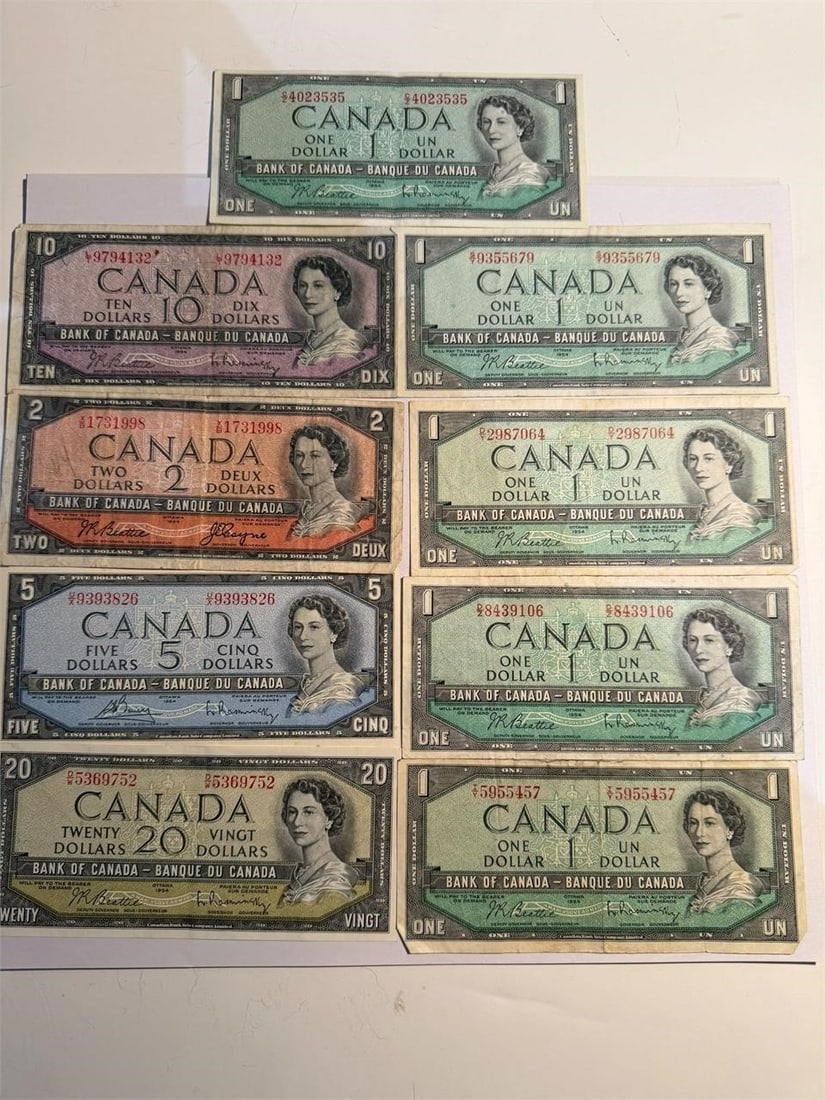 Canada Currency 1954 Series Lot of 9 Banknotes (1 of 2)