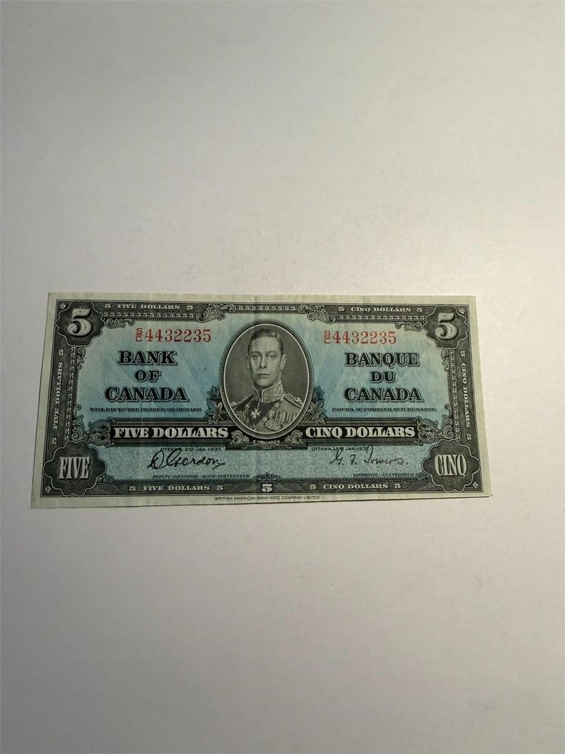 Canada Currency $5 Five Dollar 1937 Banknote (1 of 2)