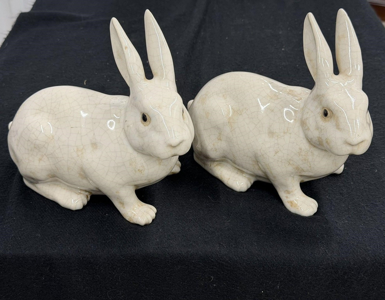 Antique Pair French Crackle Glaze Pottery Rabbit (1 of 5)