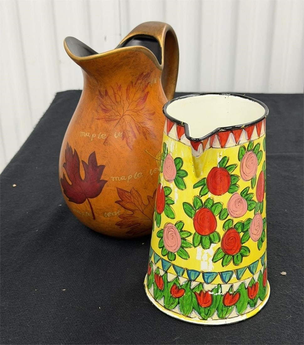 Vintage Lot of 2 Pitchers Hand Painted (1 of 4)