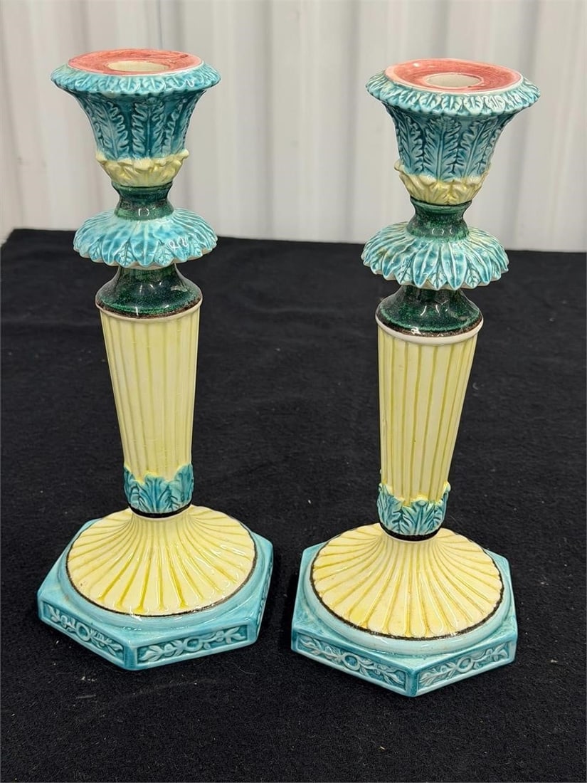 Vintage Hand Painted Pair Candle Sticks Italy (1 of 2)