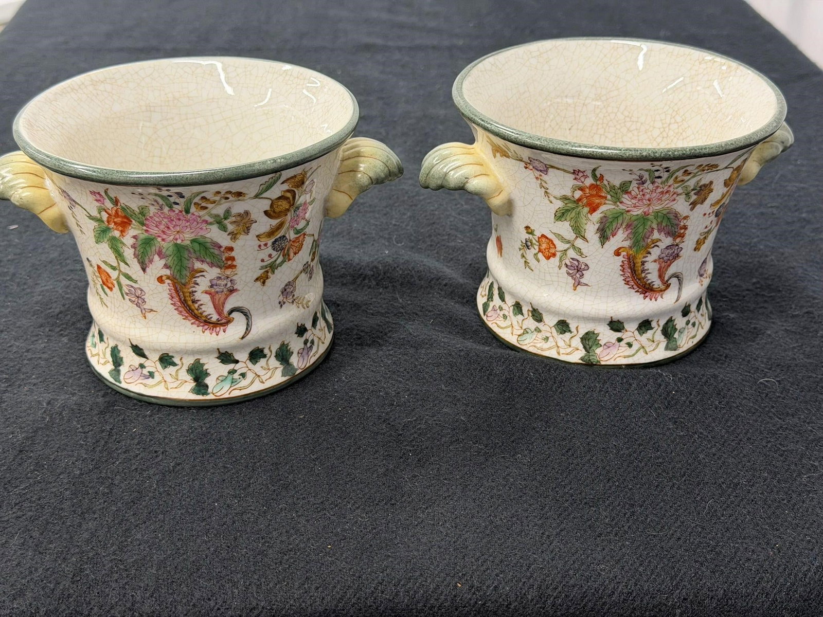 Pair Asian Planter & Small Pottery Vase Lot 3 pcs (1 of 4)